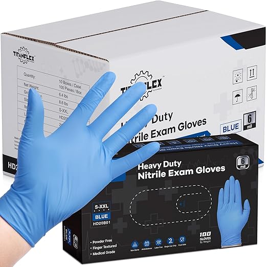 TitanFlex Nitrile Exam Gloves, Blue, 6-mil, Large, Case of 1000, Heavy Duty Nitrile Gloves Disposable Latex Free, Powder Free, Medical Gloves, Cooking Gloves, Mechanic Gloves, Cleaning Gloves