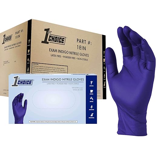1st Choice 3 Mil Indigo Nitrile Exam Gloves Latex Free, Disposable Medical Grade, Food Prep, Tattoo, X-Large, Case of 1000