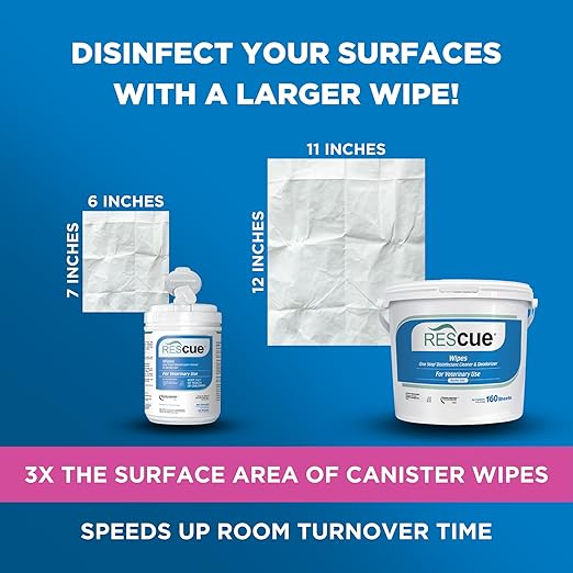 REScue One-Step Disinfectant Cleaner & Deodorizer Wipes for Vet Use – Cleaner for Kennels, Litter Boxes, Vet Offices, Pet Grooming Surfaces – Extra Large Wipes, 160-Count Bucket Refill (1 Pack)