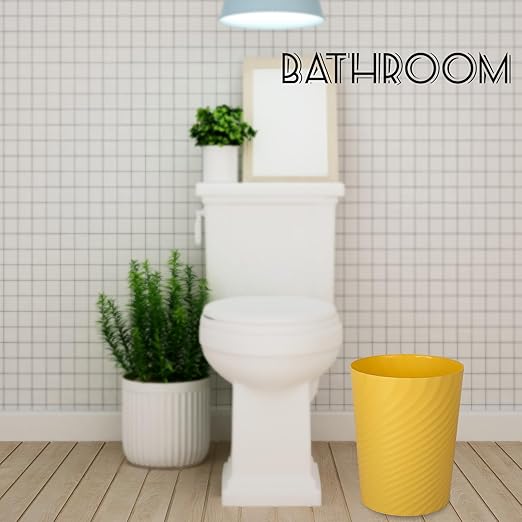 UUJOLY Plastic Small Trash Can Wastebasket, Garbage Container Basket for Bathrooms, Laundry Room, Kitchens, Offices, Kids Rooms, Dorms, (Yellow, 1.8 Gallon)