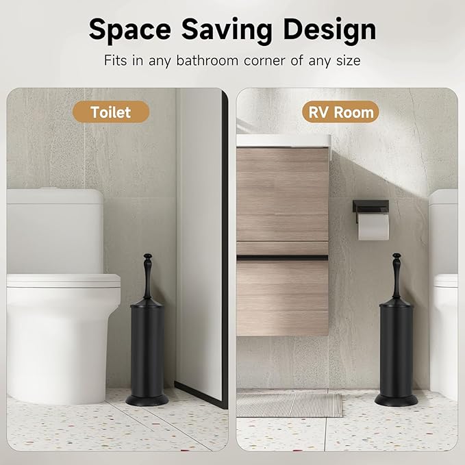 Black Toilet Brush and Holder，Extra Long Handled Toilet Brush for Bathroom，Stainless Steel Heavy Duty Toilet Bowl Brush,Deep Cleaning Modern Toilet Cleaner Brush -Space Saving