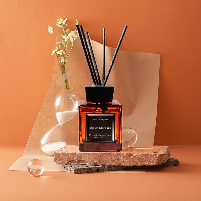 XEPTLE Long-Lasting Air Freshener, Fresh Freesia Pear Reed Diffuser, 7.04 oz, Eliminate Odor,Home/Bathroom/Bedroom/Livingroom/Office Decor - Orange