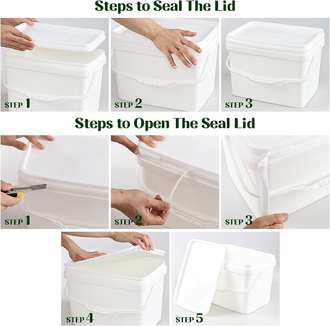 5.3 Gallon Food Grade Buckets with Lids, 4 Packs Plastic Storage Bucket with Handle and Seal Lid