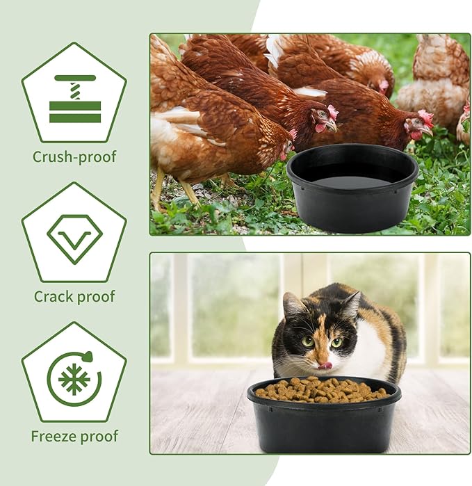 2Pcs Rubber Feed Pan, 1 Gallon Horse Feed Bucket Utility Feed Bucket, 10.6 x 4.1Inches Rubber Bowl Chicken Dust Bath Livestock Water Bowl for Pig Goat Chicken Dogs Farm Small Animal