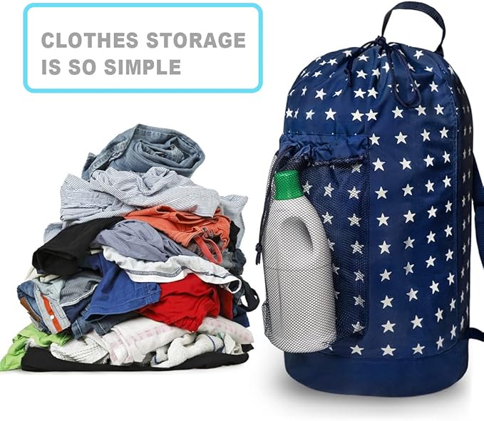 Dalykate Backpack Laundry Bag, Laundry Backpack with Shoulder Straps and Mesh Pocket Durable Nylon Clothes Hamper Bag with Drawstring Closure for College, Travel, Laundromat, Apartment