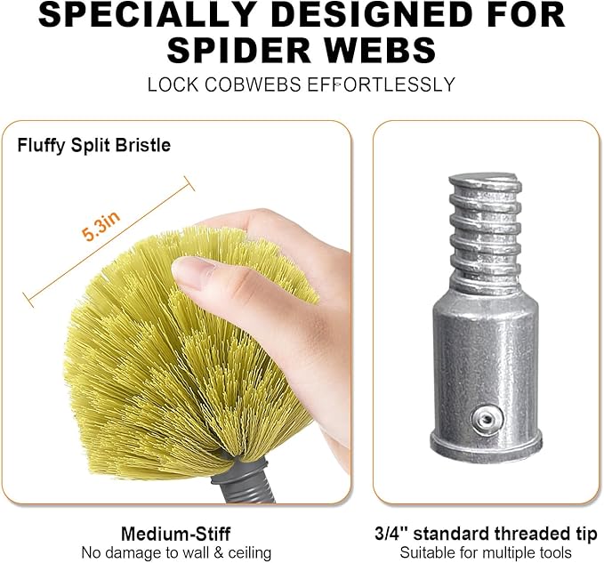 20 Foot Cobweb Duster with Extension Pole, 4-12ft Dusters for Cleaning with Bristles, High Reach Feather Duster for Outdoor Indoor, 4-Stage Spider Web Remover with Telescopic Pole for Ceiling Wall