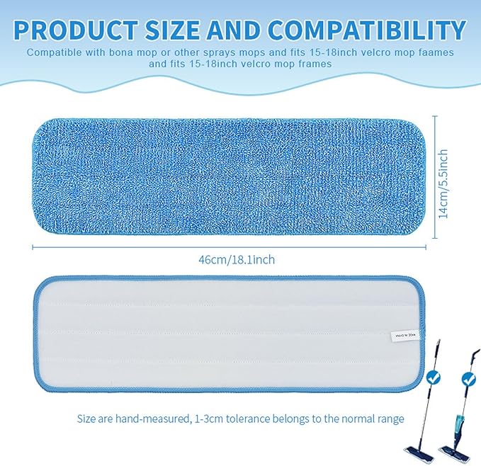 Generic Microfiber Cleaning Pads for Bona Mop- 6 Pack Safe for Hardwood and Hard-Surface Floors, Reusable Microfiber Mop Pads for 18 Inch Mop, Super-Absorbent