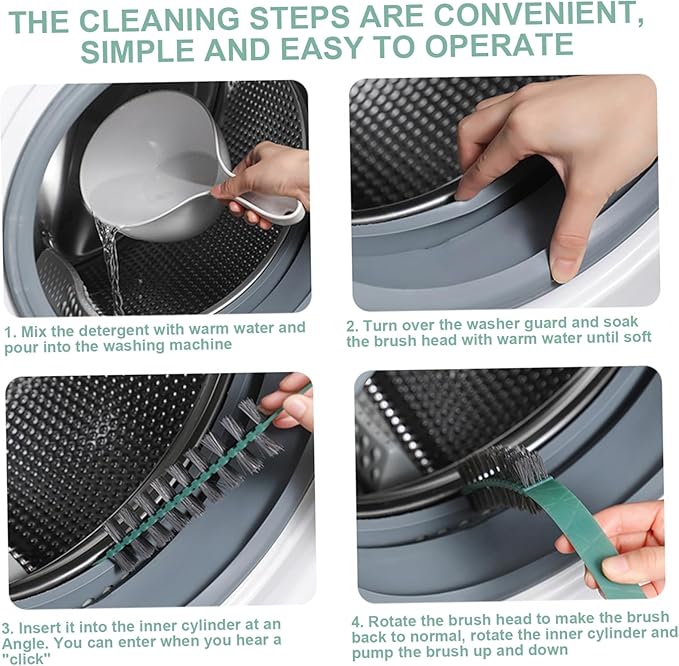 4Pcs Washing Machine Cleaning Brush, Flexible Nylon Bristles Laundry Brush, 0.8x23.6in Long Effective Reusable Cleaning Tool for Washing Machine Drums