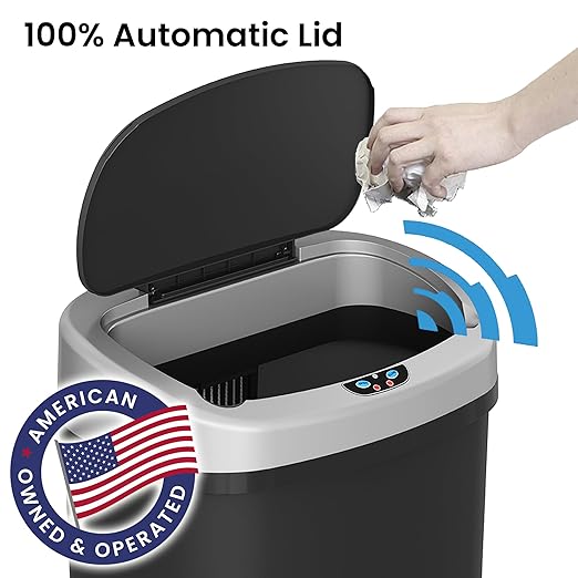 iTouchless 13 Gallon Automatic Trash Can with Sensor 2.0 Technology & Odor Filter – Touchless, Slim Space-Saving Design for Hygiene-Conscious Homes, Offices & Busy Families – Black, Durable Plastic