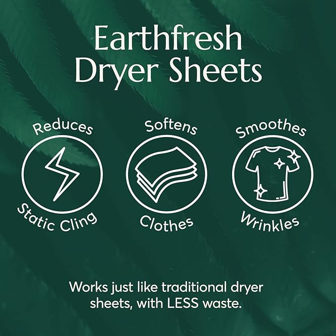 Cleanomic Earthfresh Fabric Softener Sheets Dryer Sheets, Softens & Removes Static Cling, Vegan Laundry Softener With Essential Oils -Fragrance Free