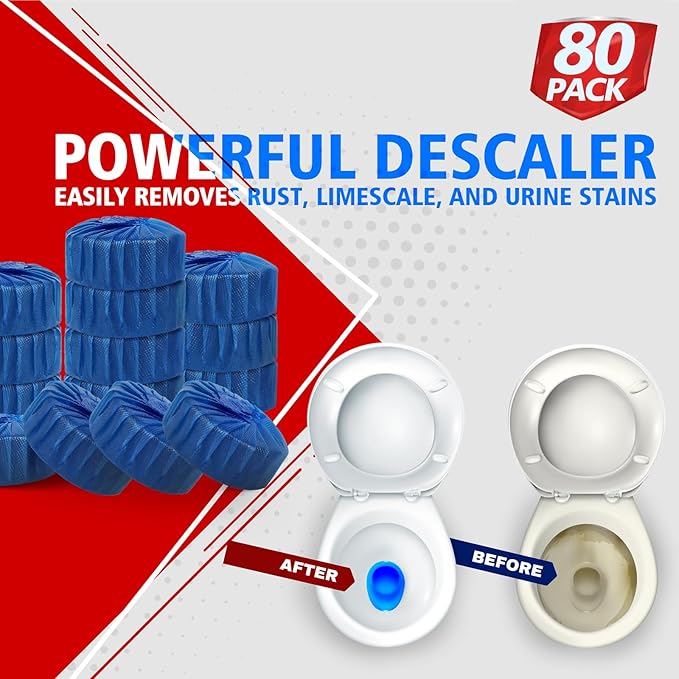 USKICH 80 Pack Toilet Bowl Cleaner Tablets,Blue Automatic Toilet Tank Cleaners, Long-Lasting Household Toilet Cleaners,Toilet flush Cleaning & Deodorizer