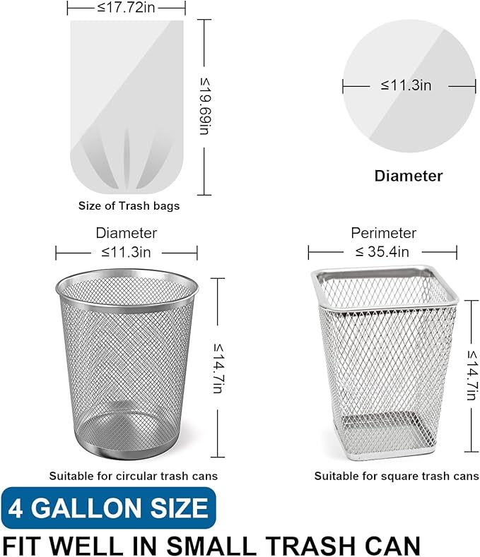 Small Trash Bags 4 Gallon with Drawstring, 1.1 Mil 15 Liter White Thick Unscented Small Plastic Garbage Bags for Bathroom, Wastebasket Liners for Toilet Home Office and Bedroom (4 Gal-120)