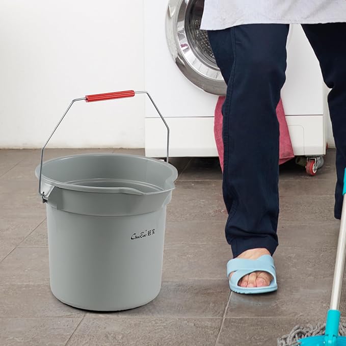 3.5 Gallon Heavy-Duty Plastic Cleaning Buckets with Handle, 4 Pcs 14 Quart Round Utility Bucket Pail, Gray