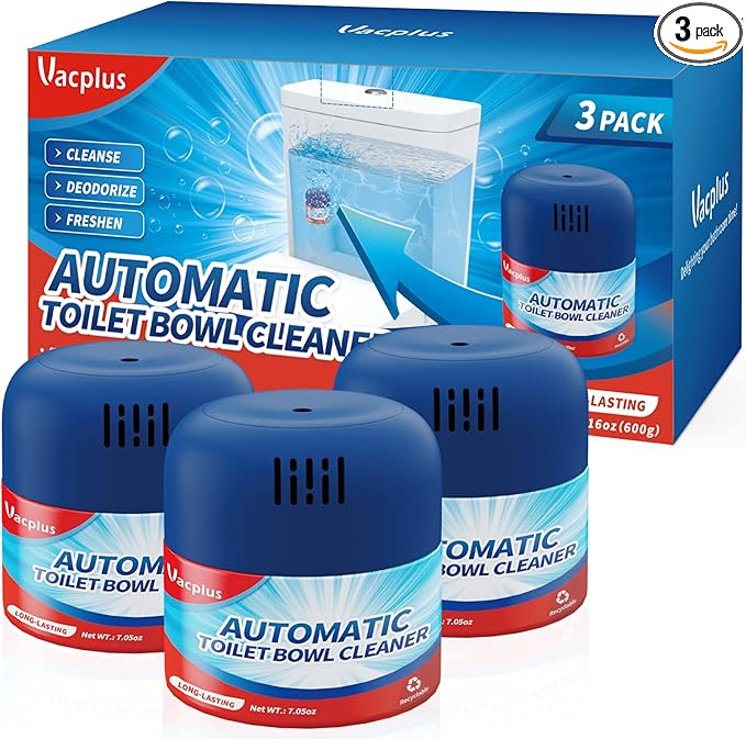 Vacplus Toilet Bowl Cleaners - 3 Pack, Krazy Clean Automatic Long-Lasting Toilet Cleaner Bottles, Easy-to-Use & Powerful Cleaning