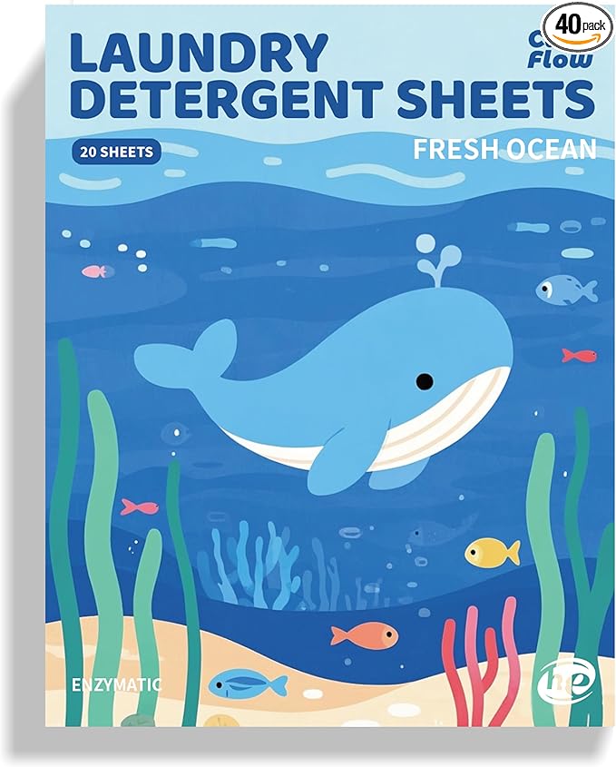 Laundry Detergent Sheets, Fresh Ocean Scent - 40 Loads | Plastic-Free, Eco Friendly Sheets | Pre-Measured, Liquidless for Deep Clean | Hypoallergenic, Travel Laundry Soap Strips