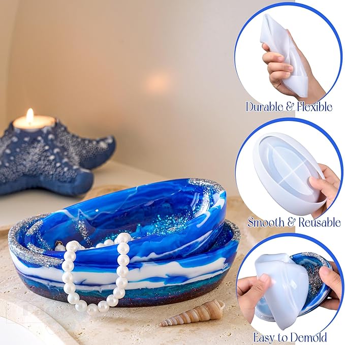 Resin Molds 2 Pack Boat Tray Silicone Mold for Epoxy Resin Casting 6 Inch Oval Candle Vessel Storage Bowl Flowerpot Concrete Cement Mould DIY Jewelry Trinket Container Crafts Plaster Moulds Home Decor