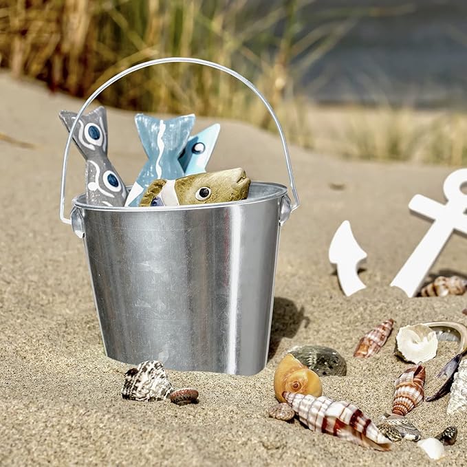 Galvanized Tin Metal Buckets with Handle, 6 Pack 5.91 Inch Iron Pail, Easter Bucket,Pencil Holder and Flower Pots,Craft Supply Holders for Events,School Storage and Party (Silver)