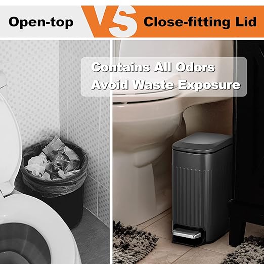 TrashAid Small 1.6 Gallon Stainless Steel Trash Can with Removable Inner Bucket, Grey, Hands Free Step Pedal Design