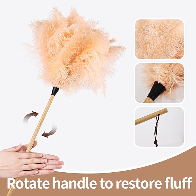 THARAHT 1PCS Ostrich Feather Duster Fluffy Natural with Wood Handle Reusable Washable for Cleaning Keyboard,Home,Car,Office Ostrich Feather Duster,29Inch