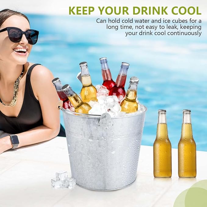 OBTANIM 4 Pack 8 Quart Galvanized Metal Buckets Champagne Drink Cooler Storage Ice Pails with Handle for Plants, Succulents, Party Favors Organizing Home Parties Bar Cooling Supplies