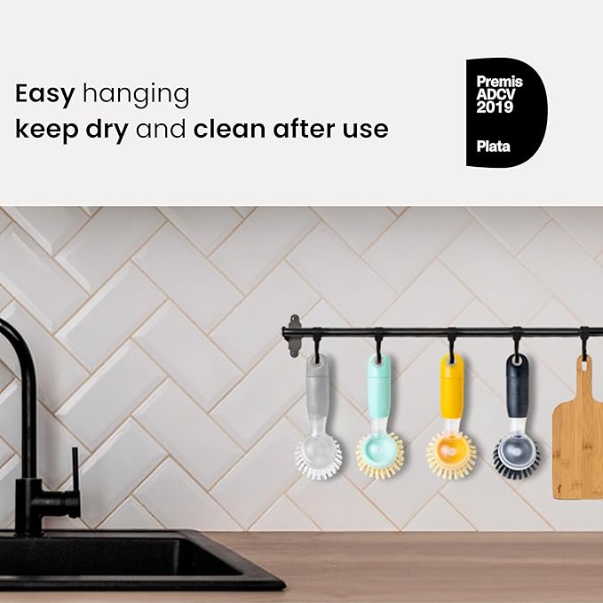 Vigar Rengo Soap Dispensing Dish Brush, Dish Brush with Soap Dispenser for Pot Scrubber, Dishes, Sink Cleaner, and Kitchen Essentials, Turquoise