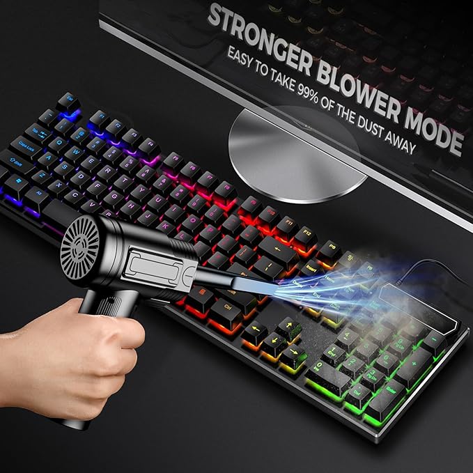 Compressed Air Duster: 100000RPM Electric Air Duster with LED Light Mini Air Blower Rechargeable Cordless Keyboard Cleaning Jet Dry Blower - Car, PC and Home Cleaning Kit Replaces Compressed Air Can