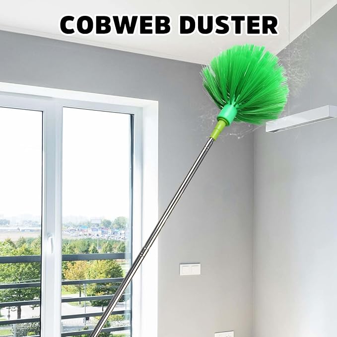 Cobweb Duster with Extension Pole, Bafezoze Ceiling Fan Duster with Long Handle, Spider Web Brush Flat Duster for Under Appliances High Ceilings Outdoor