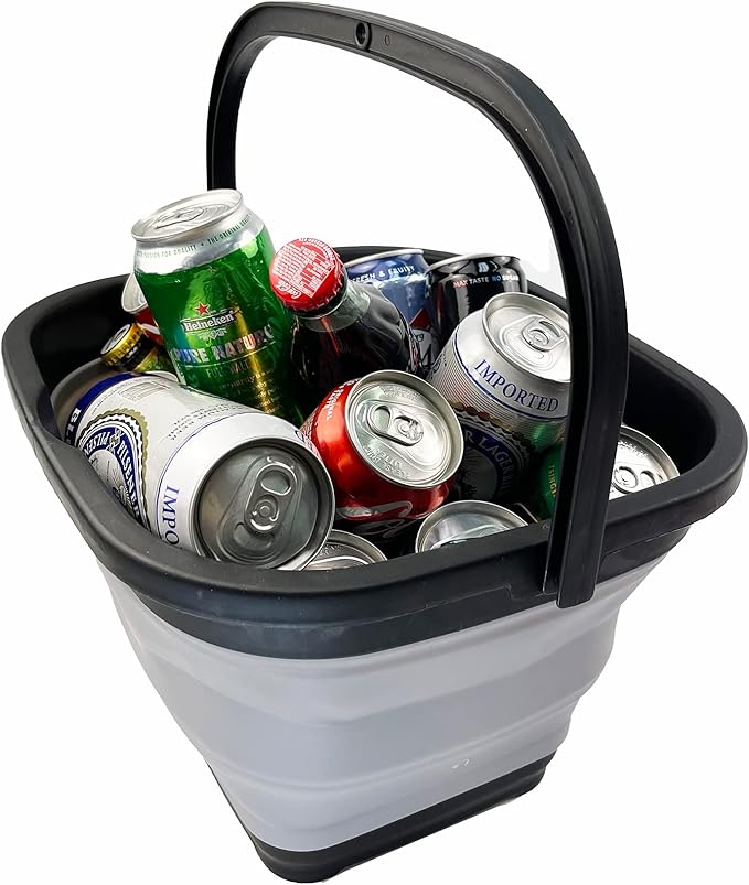 SAMMART 10L (2.6 Gallon) Collapsible Rectangular Handy Basket/Bucket (Black/Alloy Grey)