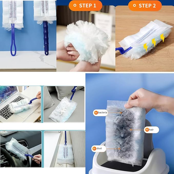 44 pcs Duster Refills for Swiffer Dusters, 40 Count Disposable Duster Refill Heavy Duty Dusters Refills Replacement Head 1 Long-Handled Brush and 2 Short-Handled Brushes, with 1 Cleaning Brush