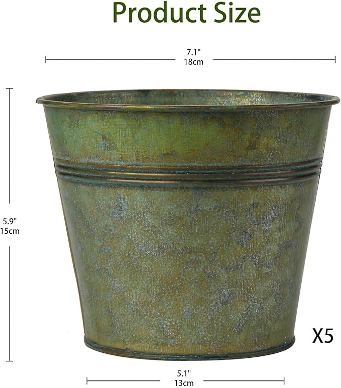 Briful 5PCS Galvanized Buckets 7.1In Rustic Farmhouse Metal Bucket Galvanized Flower Bucket Plants Pot, Home Indoor Outdoor Decor Tin Planter, Bronze