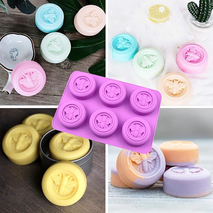 Bee Silicone Molds 2Pcs Round Honeybee Silicone Mold Beehive Shape 6 Cavities Molds Set for Homemade Soap Making, DIY Jello, Bath Bomb, Beeswax Candle, Resin