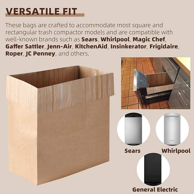 (20-Pack) Calvana Super Strong Compactor Bags, Heavy-Duty Kitchen Paper Trash Bags with Leak Proof Plastic Liner, Fits GE Model Compactors with Rectangular Containers, Includes 20 Sticker Seals