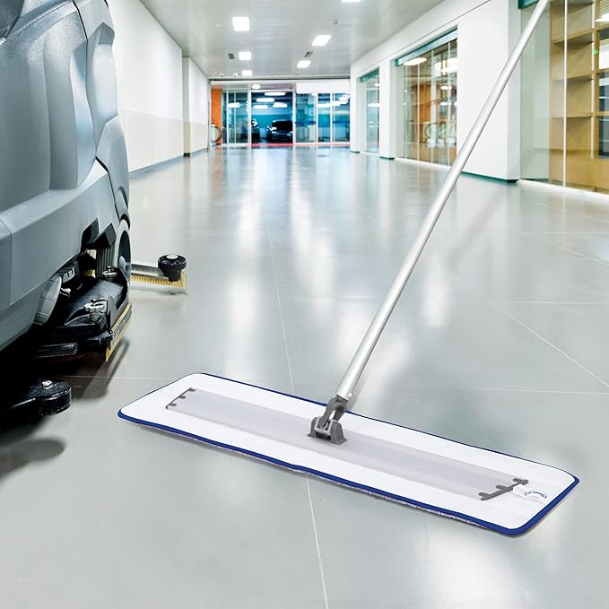 CleanAide Twist Yarn Microfiber Flat Mop Pad with Scrub Strips, Reusable Washable Wet & Dry for Dust, Dirt & Grime, Extra Absorbent, Hook and Loop Backing, Fits Standard 24 Inch Frames, Blue