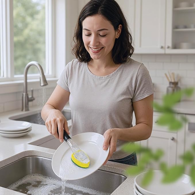 Non Scratch Dishwand Refills Sponge Heads, Heavy Duty Scrub Brush Sponges, Soap Dispensing Scrubbers, Common Compatible Dish Wand Refill Head Replacements for Kitchen Sink Dishwashing Cleaning