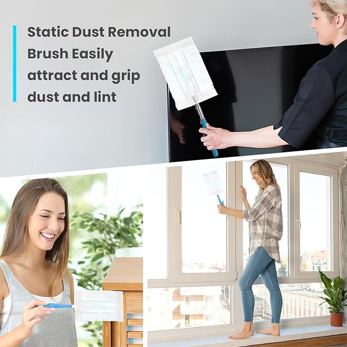 60 Count Disposable Dusters Refill for Cleaning, 180 Degree Heavy Duty Duster Replacement Head for Swiffer, Dusting Furniture, Blinds, Ceiling Fans, Helps Remove Allergens