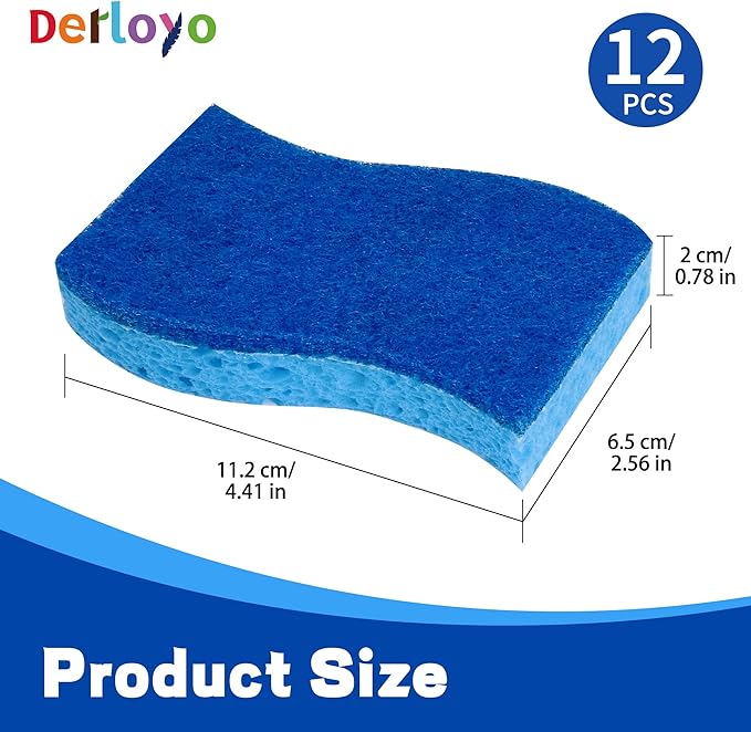 12 Count Non-Scratch Dish Sponges Kitchen, Long Lasting Cleaning Sponges for Dishes,Dual Sided Kitchen Sponges, Cleans Fast Without Scratching, Easy to Dry and Reusable-Blue