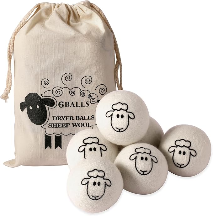 Dryer Balls Laundry Reusable, XL Wool Dryer Balls Cute, Fabric Softener Ball, Extra Large Dryer Balls with Animal Pattern, Shorten Drying Time, Organic Wool - Dry 1000+ Loads (6 Pack Sheep Pattern)