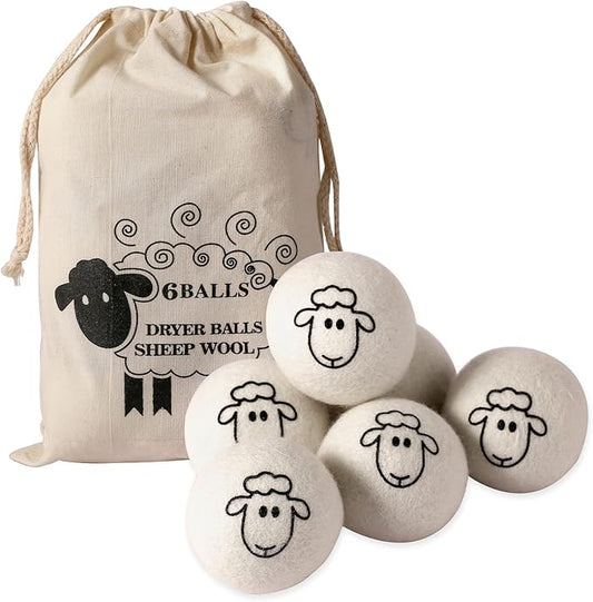 Dryer Balls Laundry Reusable, XL Wool Dryer Balls Cute, Fabric Softener Ball, Extra Large Dryer Balls with Animal Pattern, Shorten Drying Time, Organic Wool - Dry 1000+ Loads (6 Pack Sheep Pattern)
