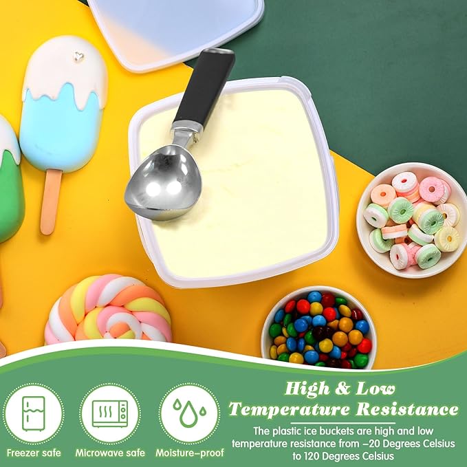 Mifoci 12 Pcs 2 Qt/ 67 Oz/ 2 L Plastic Food Containers, 0.5 Gallon Ice Cream Buckets with Lids and Handle Reusable Square Deli Containers Freezer and Microwave Safe for Kitchen Food Drinks Storage