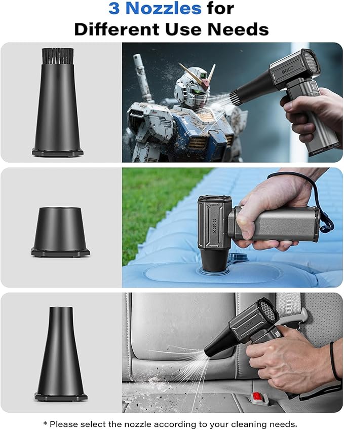 OQTIQ Electric Air Duster-Upgrade 40mm Big Motor, Compressed Air Duster with 450g Wind Pressure, 4-Gear Adjustable Cordless Air Blower for Computer, Keyboard, Car, Home Clean and Outdoor