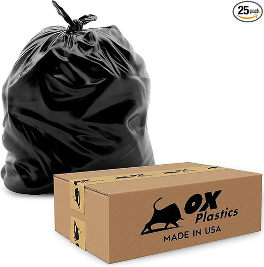 55 Gallon Trash Bags Heavy Duty – Large Black Contractor Bags 36x52" – Industrial, Yard Waste, Lawn & Leaf, Construction Garbage Can Liners – Made in USA (3 Mil, 25 Count)