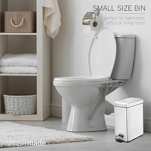 simplemade Rectangle Step Trash Can - 5 Liter / 1.3 Gallon - Stainless Steel Bathroom Trash Can | Small Trash Can with Lid | Office Trash Can | Garbage Can with Lid | Metal Wastebasket (Steel)