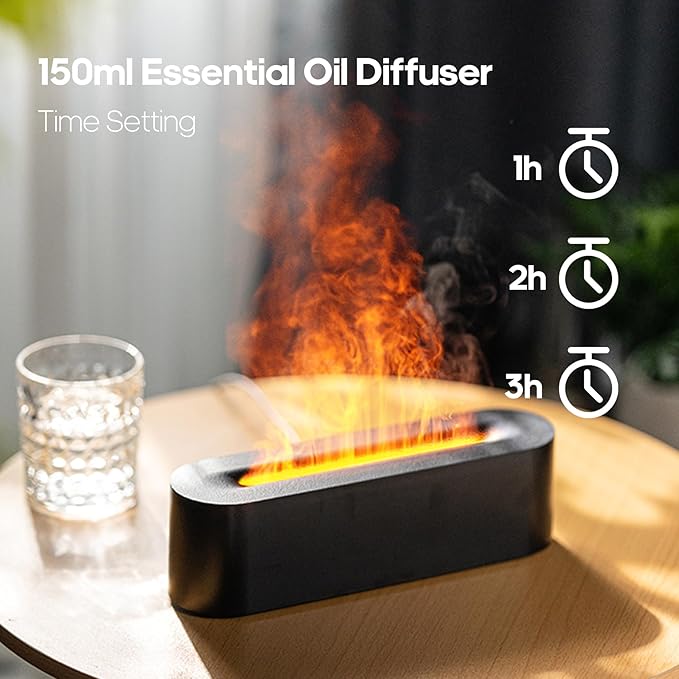 Essential Oil Diffusers,Flame Colorful Water Vapor Fire Fireplace Humidifier for Aromatherapy Aroma Therapy Machine Room Bedroom,Black Flame Diffuser for Essential Oils