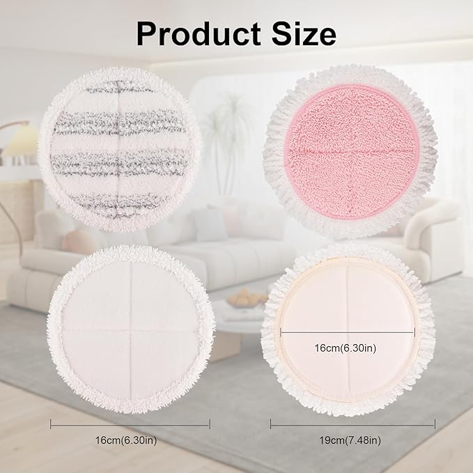 Electric Mop Pads, 6.3in Spin Mop Pads for Most Cordless Electric Spin Mop, Round Mop Replacement Pads for Floor Cleaning(4 Pack)