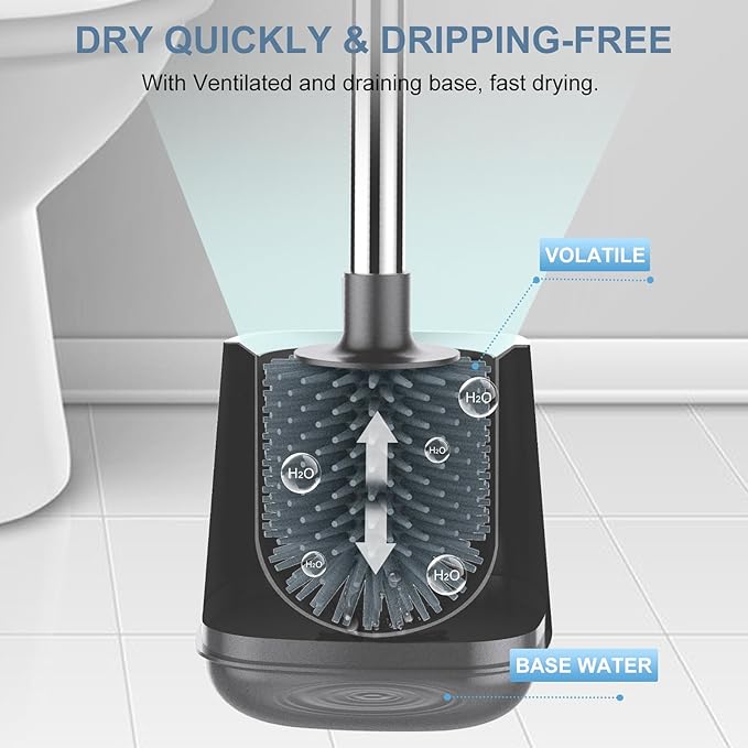 SetSail Silicone Toilet Bowl Brush and Holder Automatic Toilet Brushes for Bathroom with Holder Ventilated Toilet Cleaner Brush for Toilet Scrubber Cleaning - Grey