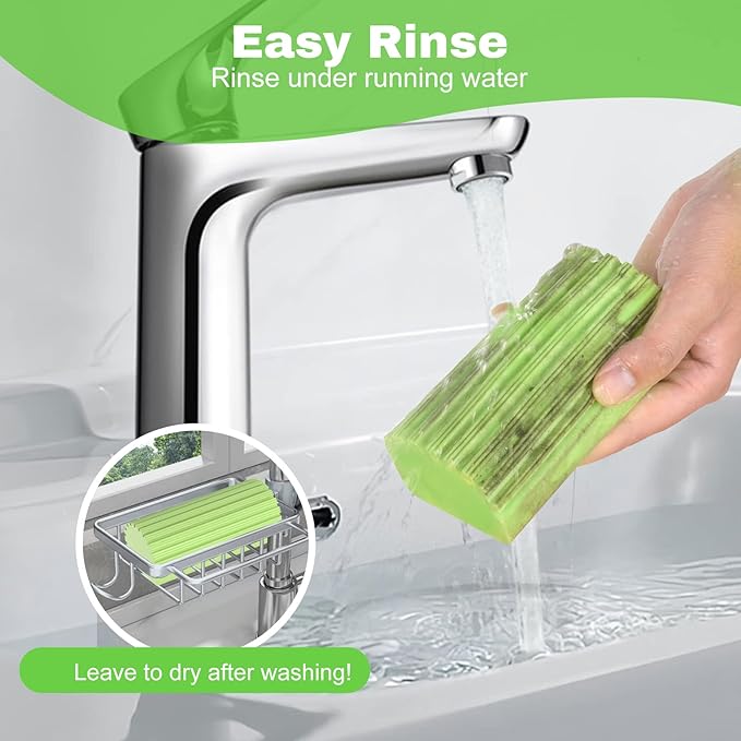 4pcs Damp Dusting Sponge Green, Household Clean Sponges Duster for Cleaning Baseboards Blinds, Vents, Window Trunk, Scrub Magic Sponge Eraser Reusable Wet Sponges Cleaning Supplies Tool