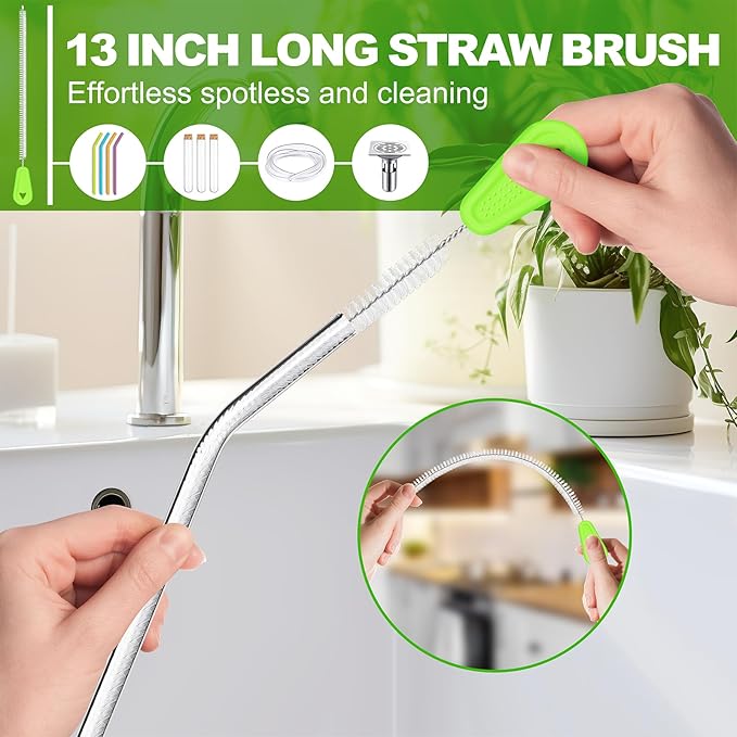 Bottle Brush Cleaner Set of 3, Long Handle Water Bottle & Straw Cleaner Brushes for Washing Tumblers, Baby Bottles, Cup Lid Cleaning Brush