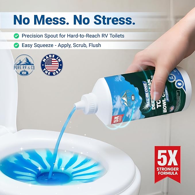 RV Toilet Bowl Cleaner with Easy Squirt Top – 5X Stronger Stain & Odor Eliminator – Sensor-Safe, Septic-Safe, Strong Formula, Rv Essentials, Made in USA (32 oz bottle)
