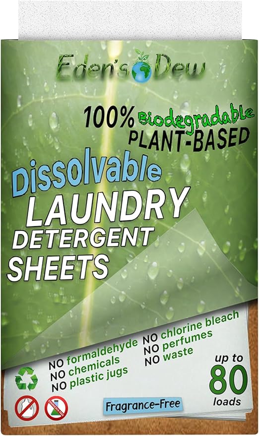 EDEW'S DEW Laundry Detergent Sheets | BIODEGRADABLE | 40 Sheets- Up to 80 Loads | PLANT-BASED | Concentrated Liquidless Laundry Soap | NO PLASTIC JUGS (Fragrance-Free, 1 pack)