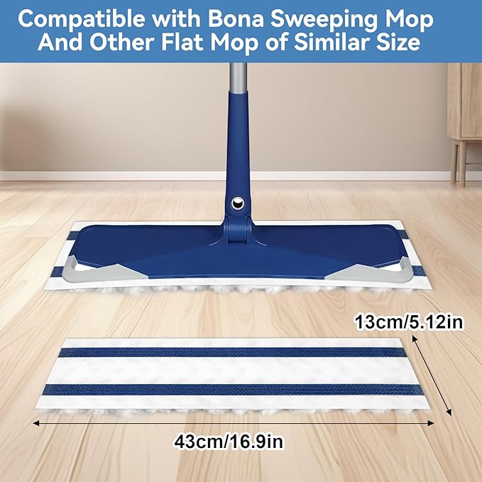 50 Count Sweeping Pads for Bona Flat Mop Disposable Heavy Duty Mop Pad 17 * 5 Inch Dry Mop Refill Multi-Surface Floor Cleaner Pads Refill XL Microfiber Mop Replacement